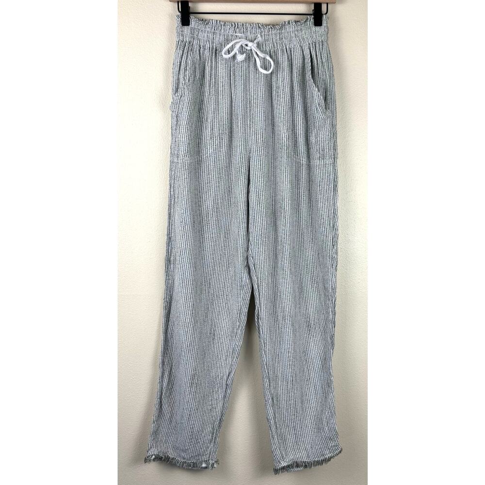 Aerie Real Good Gauze High Waisted Pant Size Small Pinstripe Blue & White - Picture 7 of 13